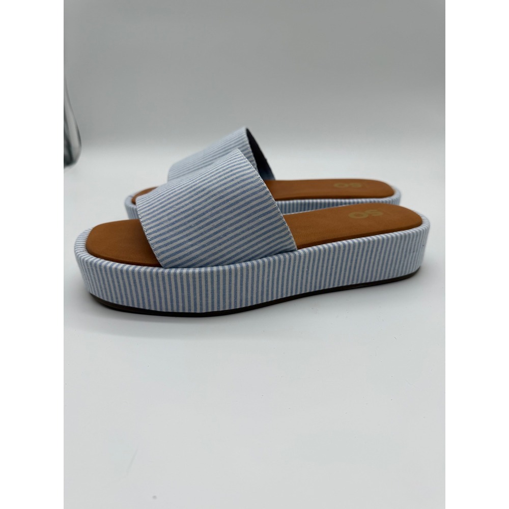SO Womens Blue White Striped Platform Slide Sandals‎ Slip On 9 New